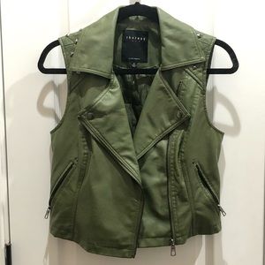 Green Pleather Bomber Vest